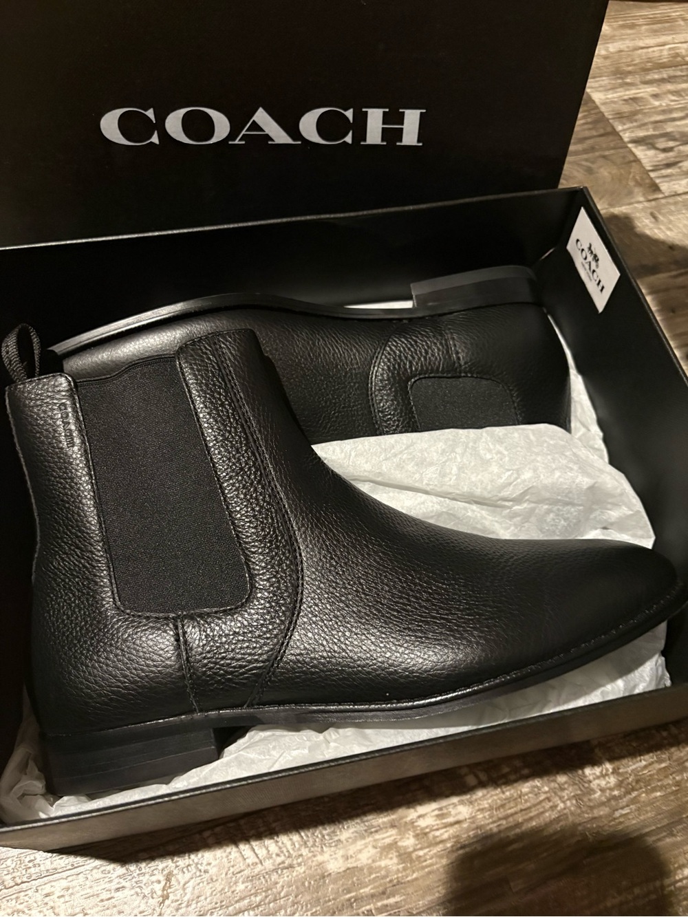 Coach Men’s Graham Chelsea Black Pebbled Leather Boots